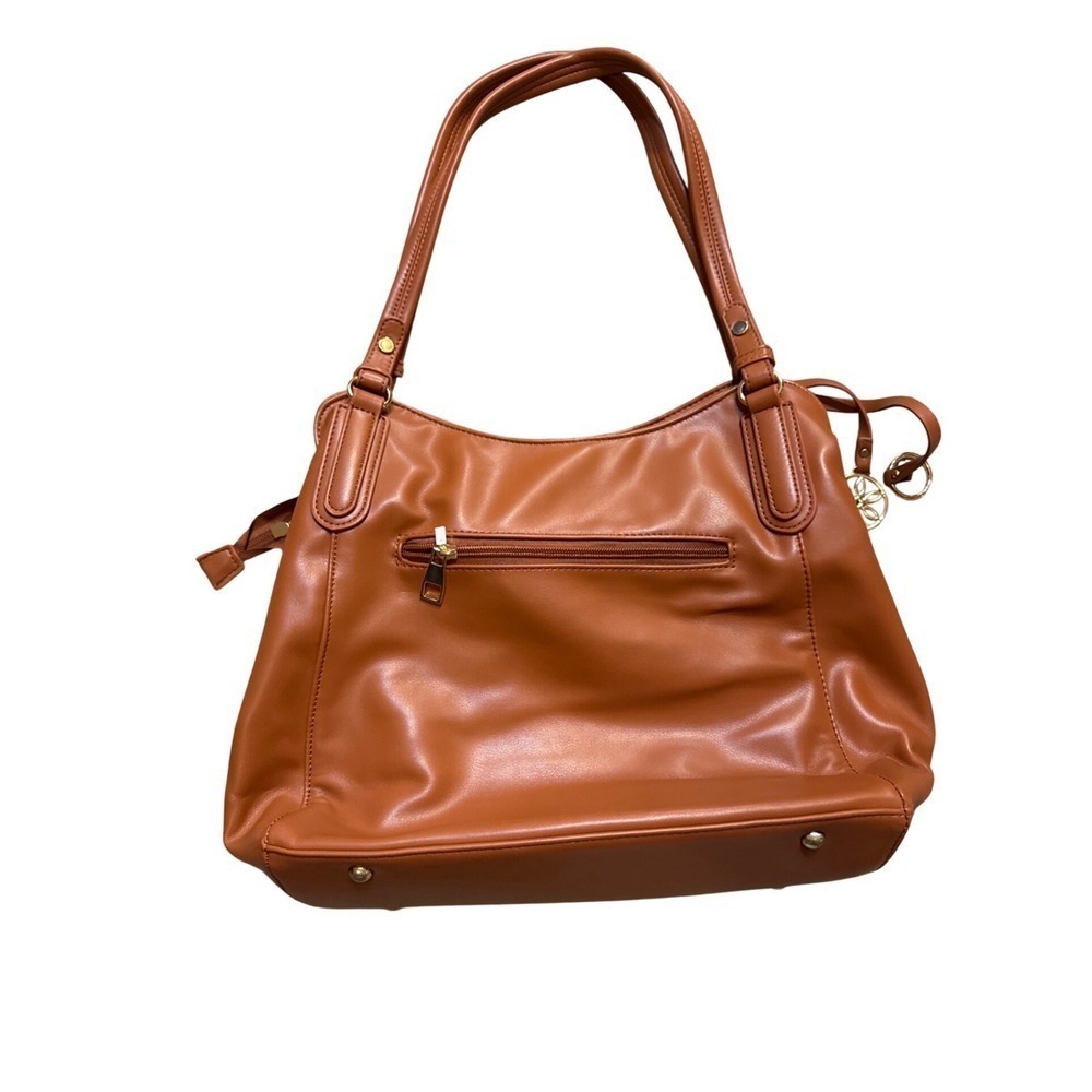 Classic caramel brown faux leather shoulder bag - Picture 1 of 8
